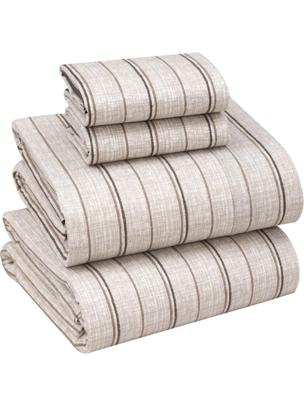 Soft 100% Cotton Full Sheet Set, Percale Weave, Brown Stripes, Cozy Bedding